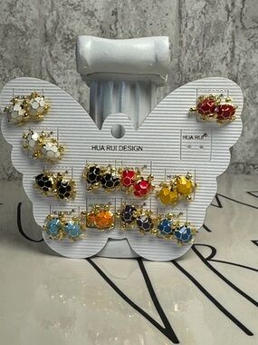 Hua Rui Design Multicolor Enamel Flower Stud Earrings - sale separately
